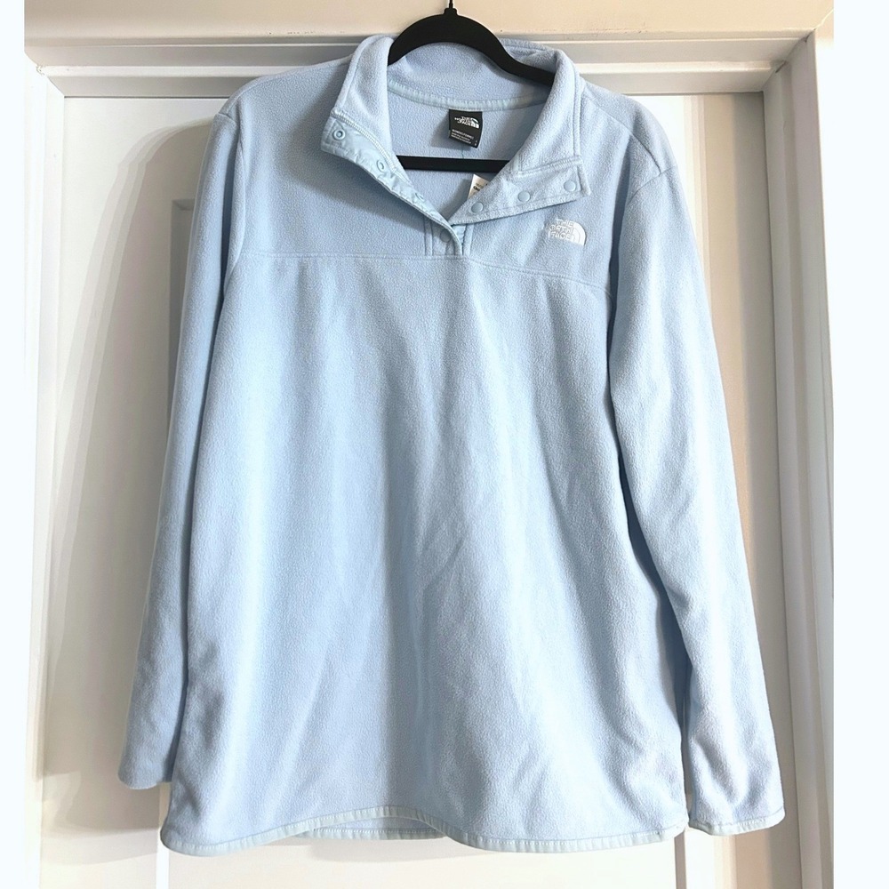 The North Face Womens TKA Glacier Snap Neck Fleece Pullover Light Blue Large